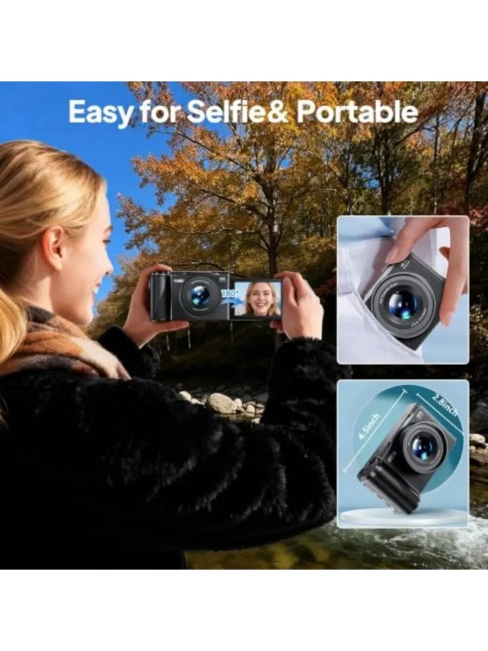 4K Digital Camera for Photography & Vlogging, 56MP Autofocus, 180° Flip Screen